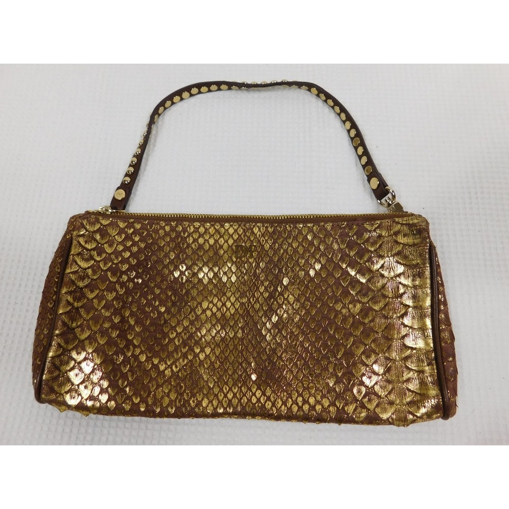DIANE VON FURSTENBERG SMALL MINI SHOULDER GOLD SNAKESKIN LEATHER BAG